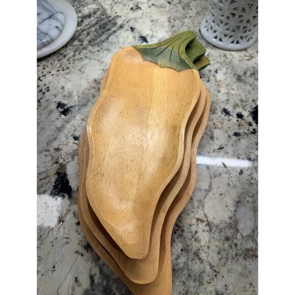3 VTG Clay Art Handcrafted Wooden Chili Pepper Shaped stackable Serving Trays - Picture 4 of 16